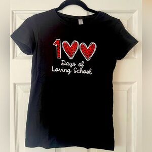 100 days of school Black Kids Shirt with Red Heart Design